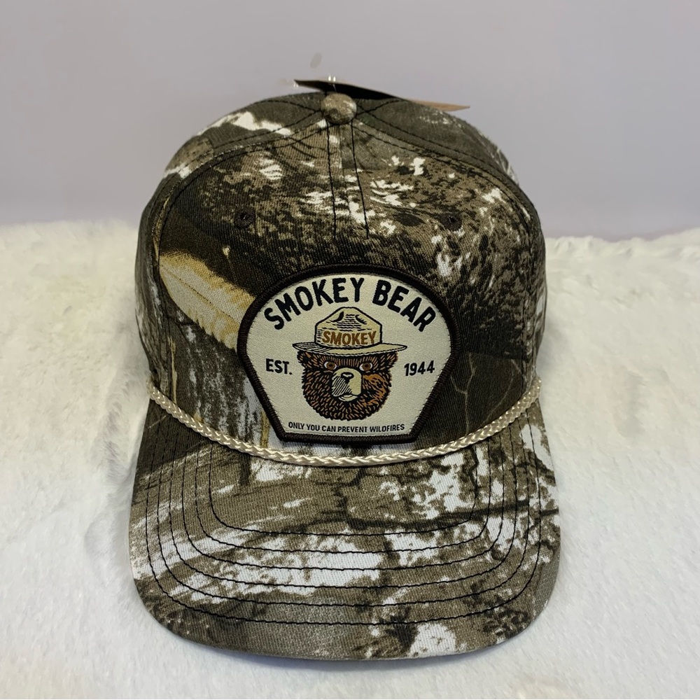Smokey The Bear Forest Camo Snapback Trucker Hat Rope Accent Mad Engine OSFM - Picture 2 of 9